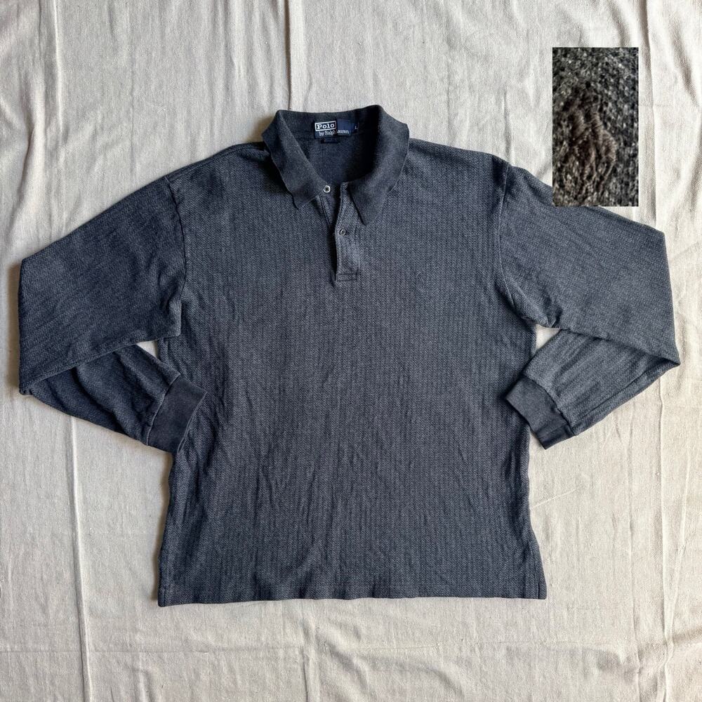 Vintage Polo Ralph Lauren Shirt Men's L L/S Textured Polo Rugby Style Pony 90's